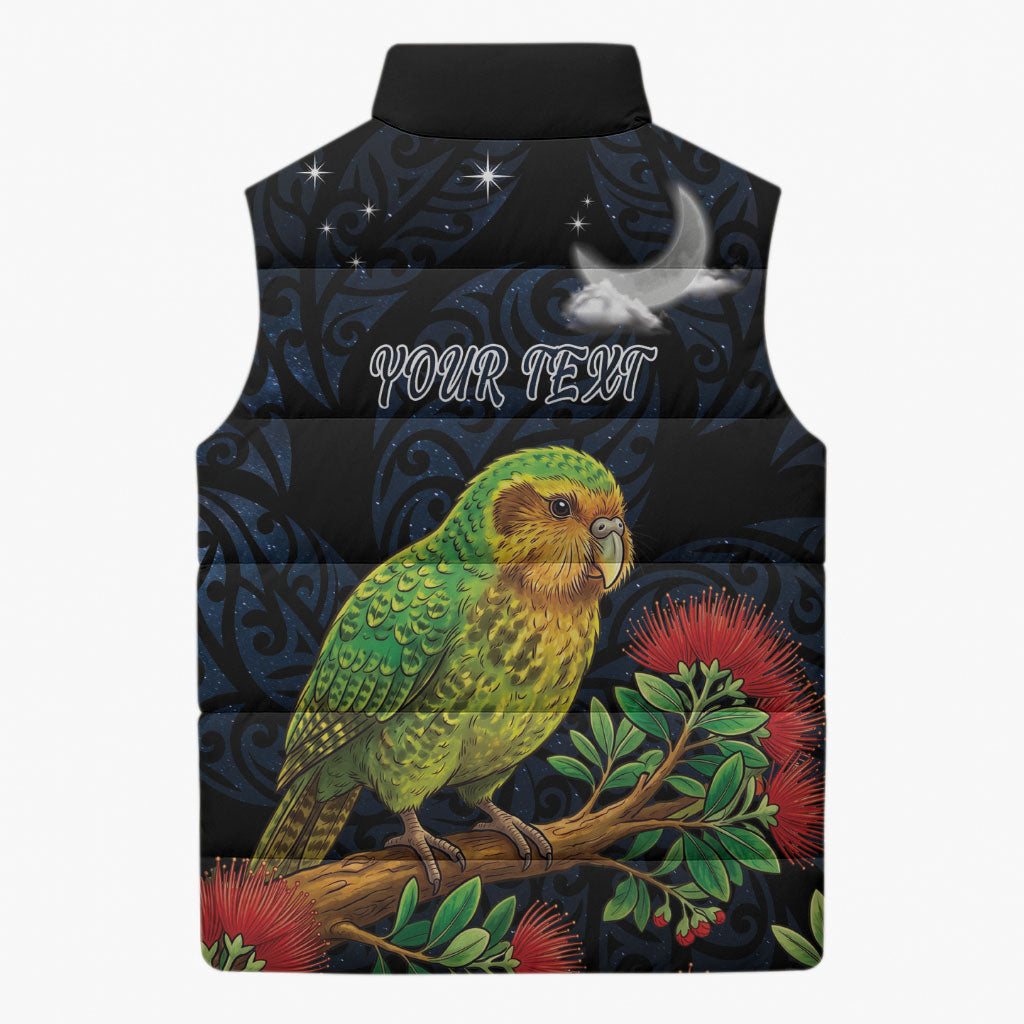 New Zealand Kakapo Matariki Personalised Sleeveless Puffer Jacket Pohutukawa Flower Galaxy Maori Pattern LT22 - Polynesian Pride