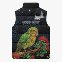 New Zealand Kakapo Matariki Personalised Sleeveless Puffer Jacket Pohutukawa Flower Galaxy Maori Pattern LT22 - Polynesian Pride