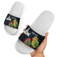 New Zealand Kakapo Matariki Personalised Slide Sandals Pohutukawa Flower Galaxy Maori Pattern LT22 - Polynesian Pride
