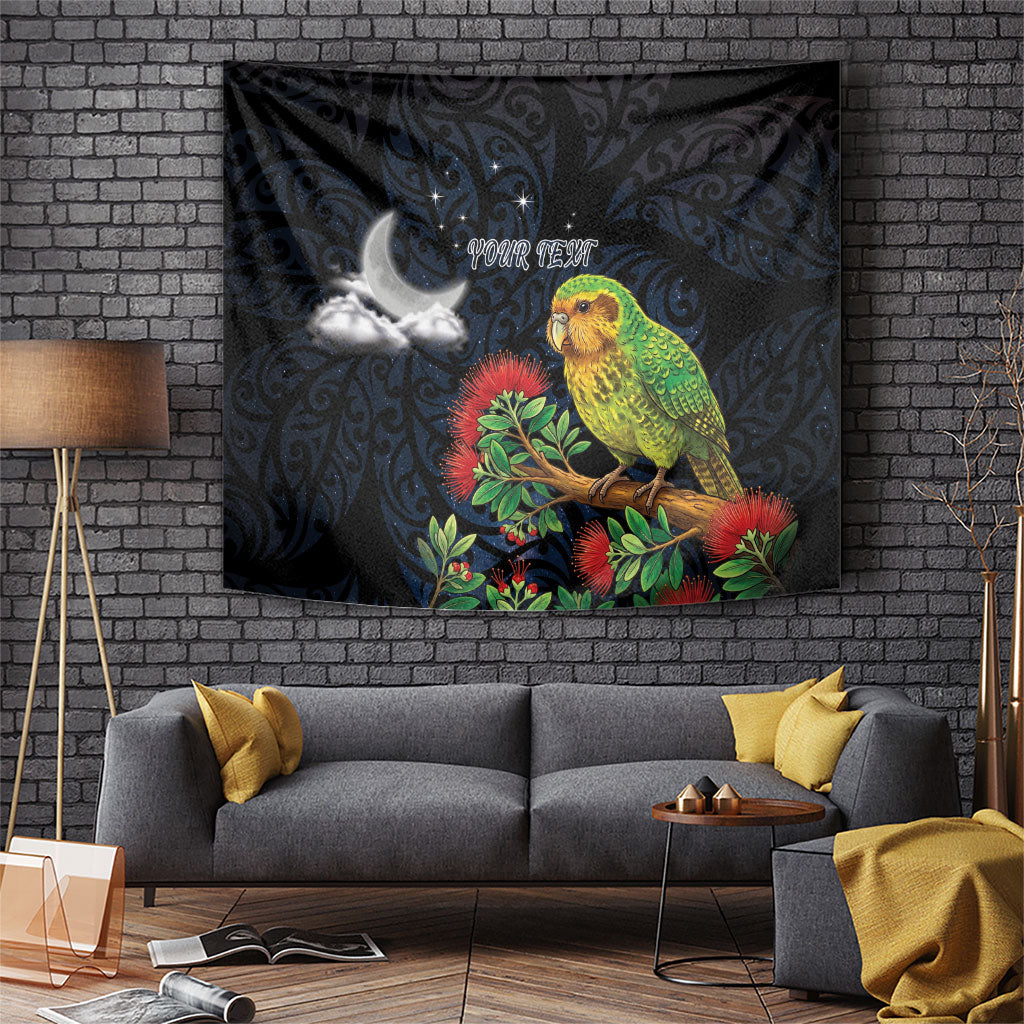 New Zealand Kakapo Matariki Personalised Tapestry Pohutukawa Flower Galaxy Maori Pattern LT22 Black - Polynesian Pride