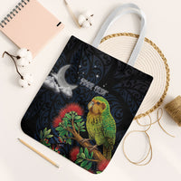 New Zealand Kakapo Matariki Personalised Tote Bag Pohutukawa Flower Galaxy Maori Pattern LT22 White Strap One Size Black - Polynesian Pride