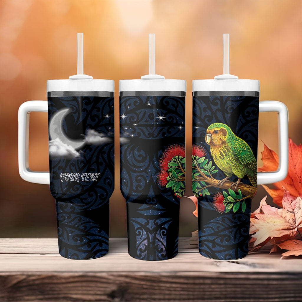 New Zealand Kakapo Matariki Personalised Tumbler With Handle Pohutukawa Flower Galaxy Maori Pattern LT22 - Polynesian Pride