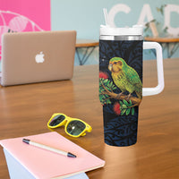 New Zealand Kakapo Matariki Personalised Tumbler With Handle Pohutukawa Flower Galaxy Maori Pattern LT22 - Polynesian Pride