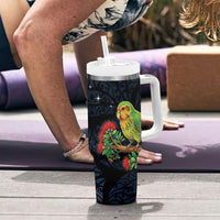 New Zealand Kakapo Matariki Personalised Tumbler With Handle Pohutukawa Flower Galaxy Maori Pattern LT22 - Polynesian Pride