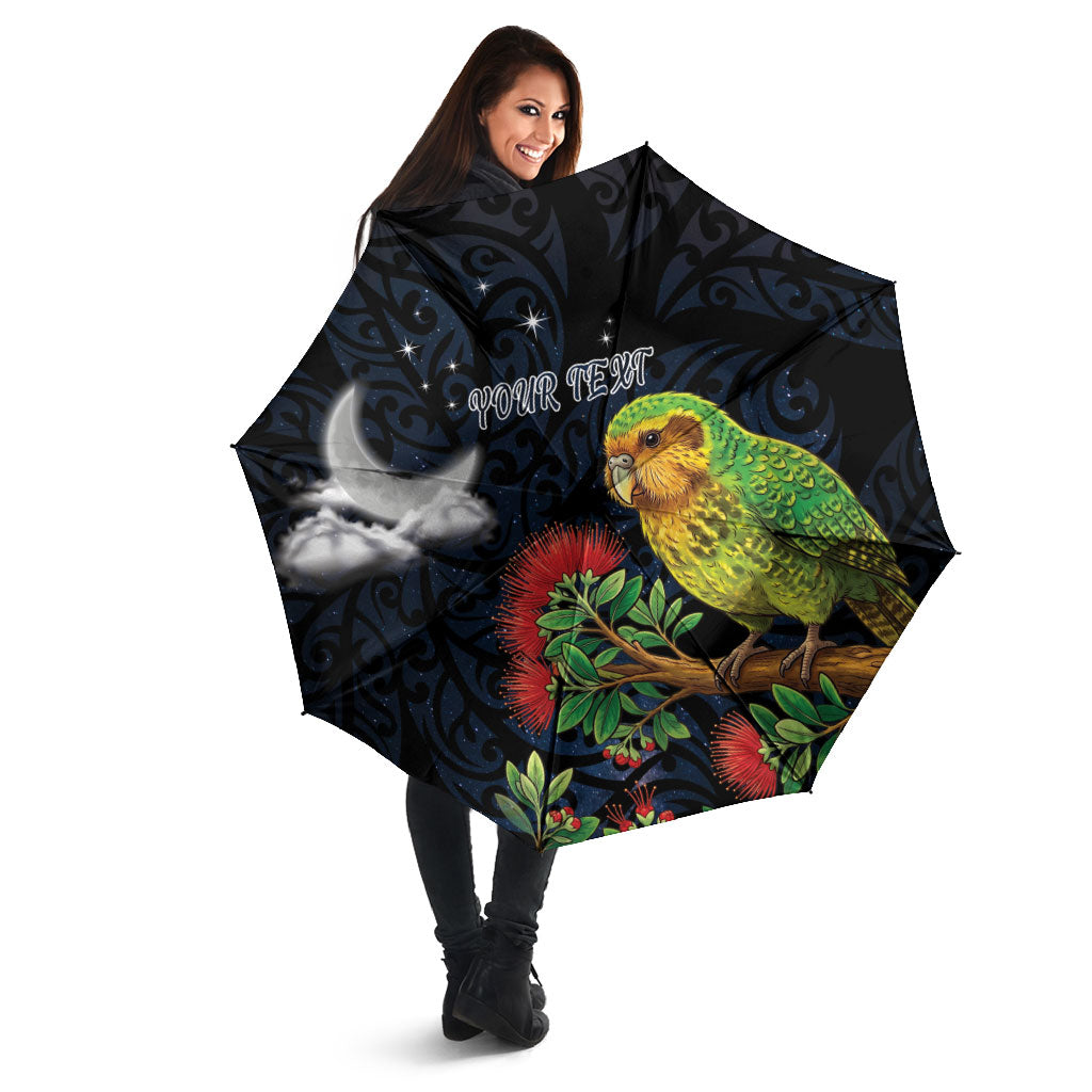 New Zealand Kakapo Matariki Personalised Umbrella Pohutukawa Flower Galaxy Maori Pattern LT22 - Polynesian Pride