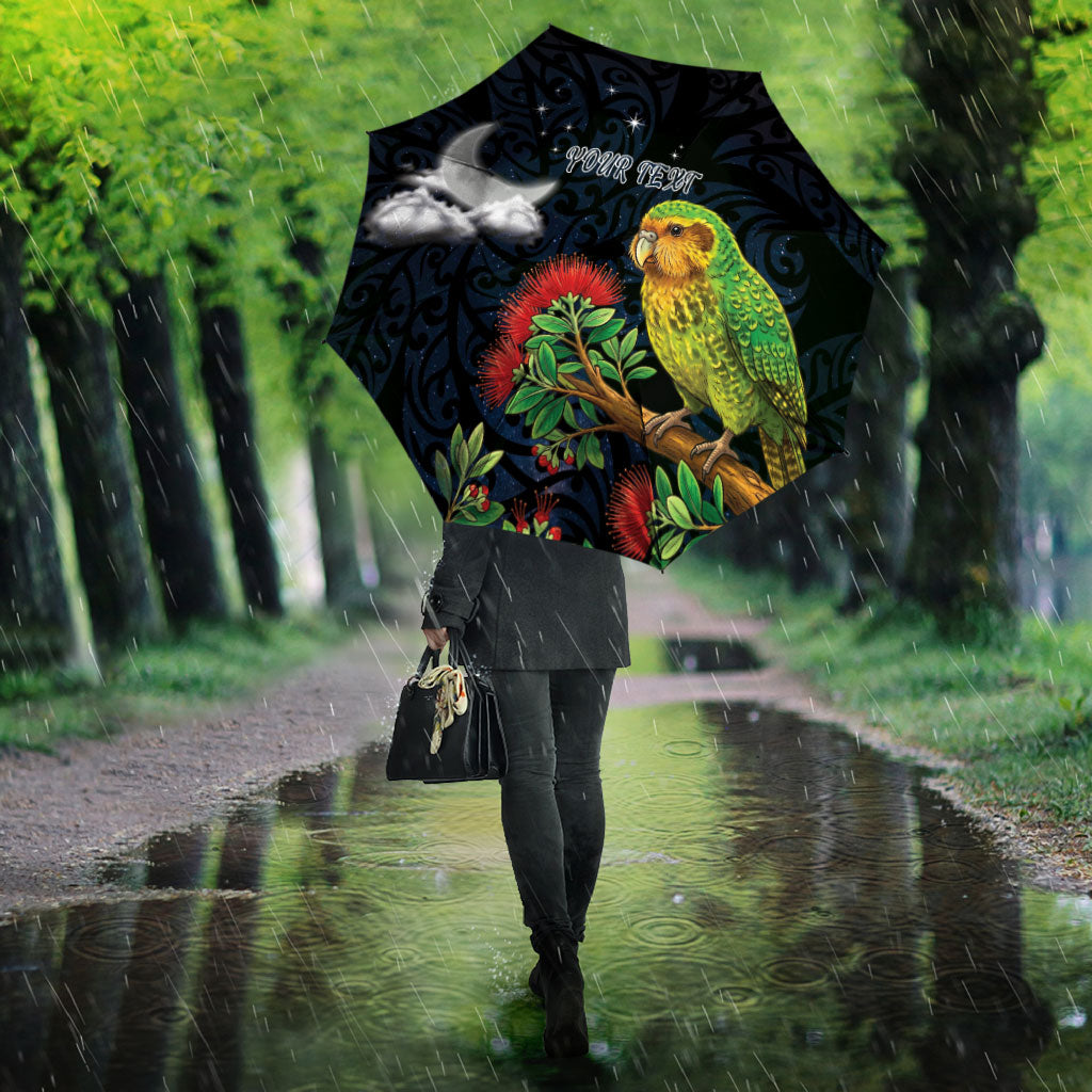 New Zealand Kakapo Matariki Personalised Umbrella Pohutukawa Flower Galaxy Maori Pattern LT22 - Polynesian Pride