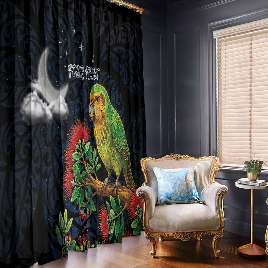 New Zealand Kakapo Matariki Personalised Window Curtain Pohutukawa Flower Galaxy Maori Pattern LT22 - Polynesian Pride