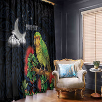 New Zealand Kakapo Matariki Personalised Window Curtain Pohutukawa Flower Galaxy Maori Pattern LT22 - Polynesian Pride