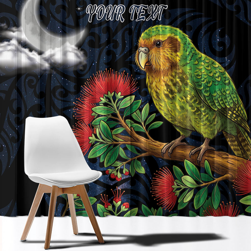 New Zealand Kakapo Matariki Personalised Window Curtain Pohutukawa Flower Galaxy Maori Pattern LT22 - Polynesian Pride