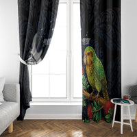 New Zealand Kakapo Matariki Personalised Window Curtain Pohutukawa Flower Galaxy Maori Pattern LT22 - Polynesian Pride