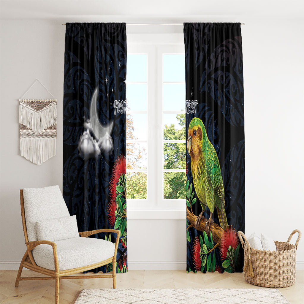 New Zealand Kakapo Matariki Personalised Window Curtain Pohutukawa Flower Galaxy Maori Pattern LT22 - Polynesian Pride