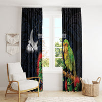 New Zealand Kakapo Matariki Personalised Window Curtain Pohutukawa Flower Galaxy Maori Pattern LT22 - Polynesian Pride