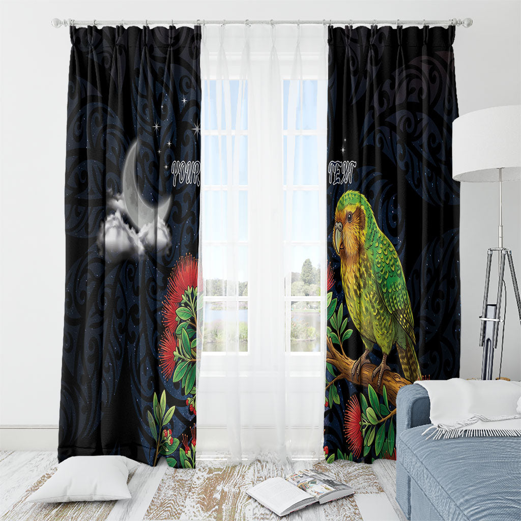 New Zealand Kakapo Matariki Personalised Window Curtain Pohutukawa Flower Galaxy Maori Pattern LT22 - Polynesian Pride