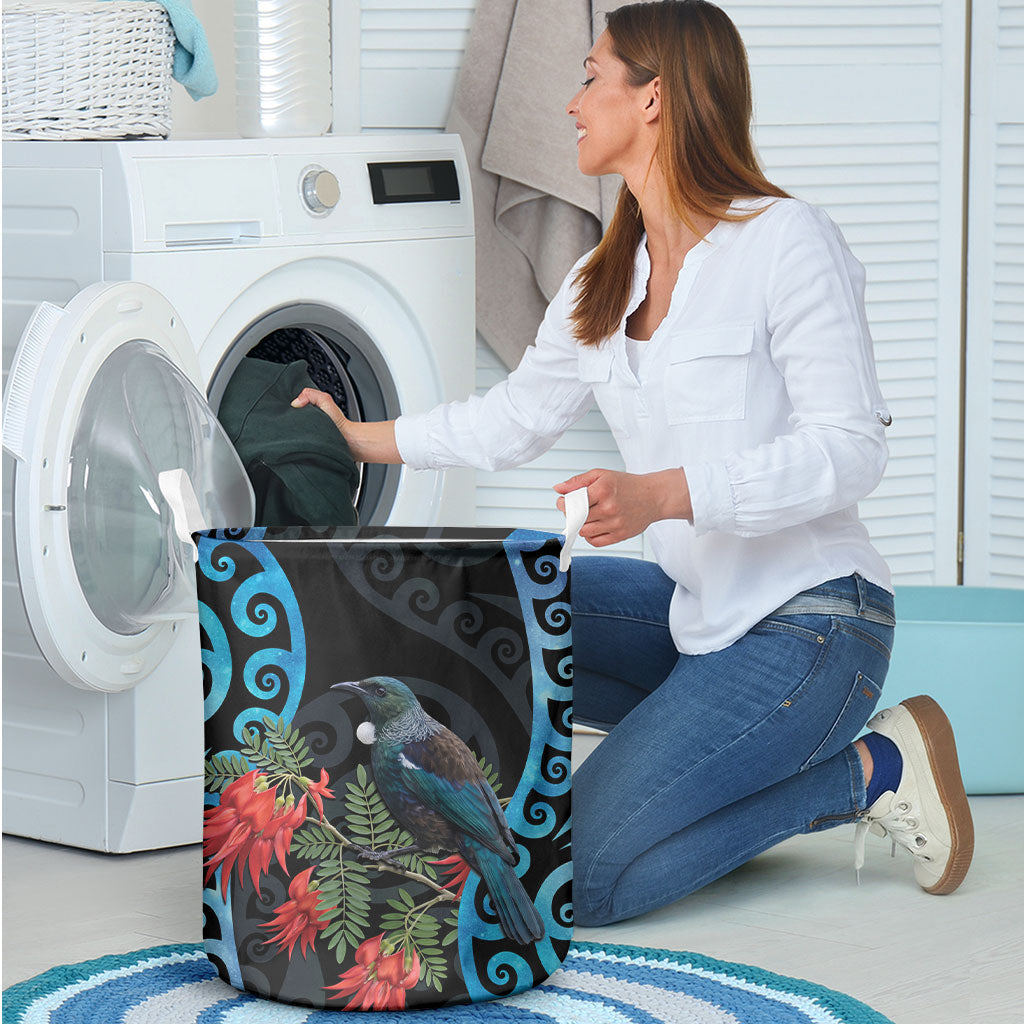 Tui Bird Kakabeak New Zealand Laundry Basket Clianthus Galaxy Maori Koru Pattern LT22 - Polynesian Pride