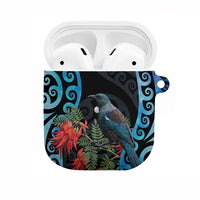 Tui Bird Kakabeak New Zealand AirPods Case Clianthus Galaxy Maori Koru Pattern LT22 Blue - Polynesian Pride