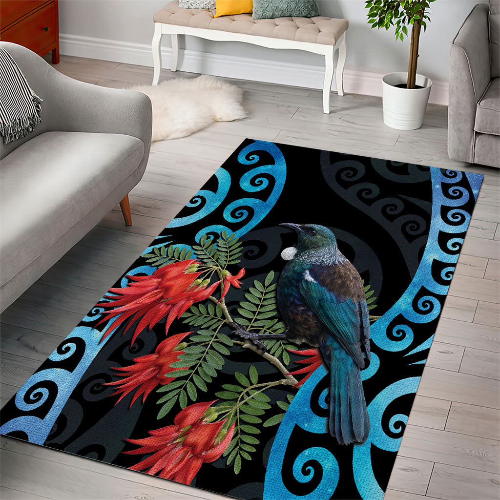 Tui Bird Kakabeak New Zealand Area Rug Clianthus Galaxy Maori Koru Pattern LT22 - Polynesian Pride