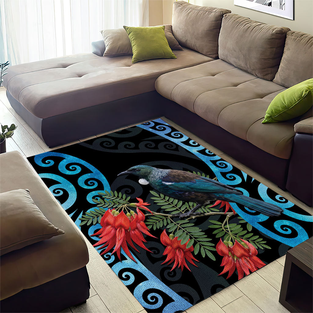 Tui Bird Kakabeak New Zealand Area Rug Clianthus Galaxy Maori Koru Pattern LT22 - Polynesian Pride