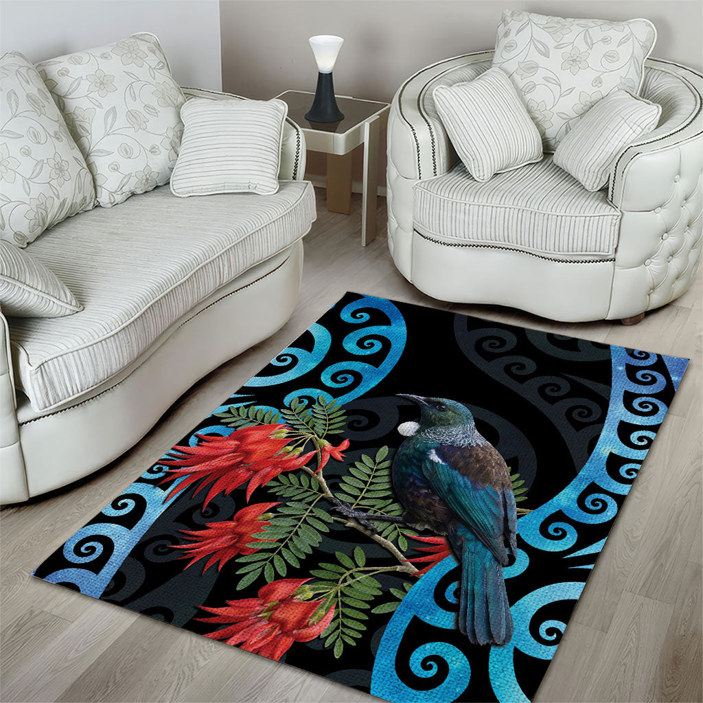 Tui Bird Kakabeak New Zealand Area Rug Clianthus Galaxy Maori Koru Pattern LT22 - Polynesian Pride