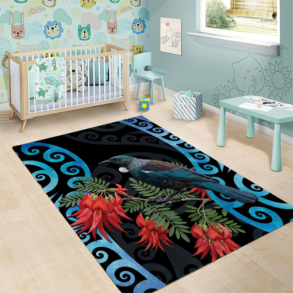 Tui Bird Kakabeak New Zealand Area Rug Clianthus Galaxy Maori Koru Pattern LT22 - Polynesian Pride