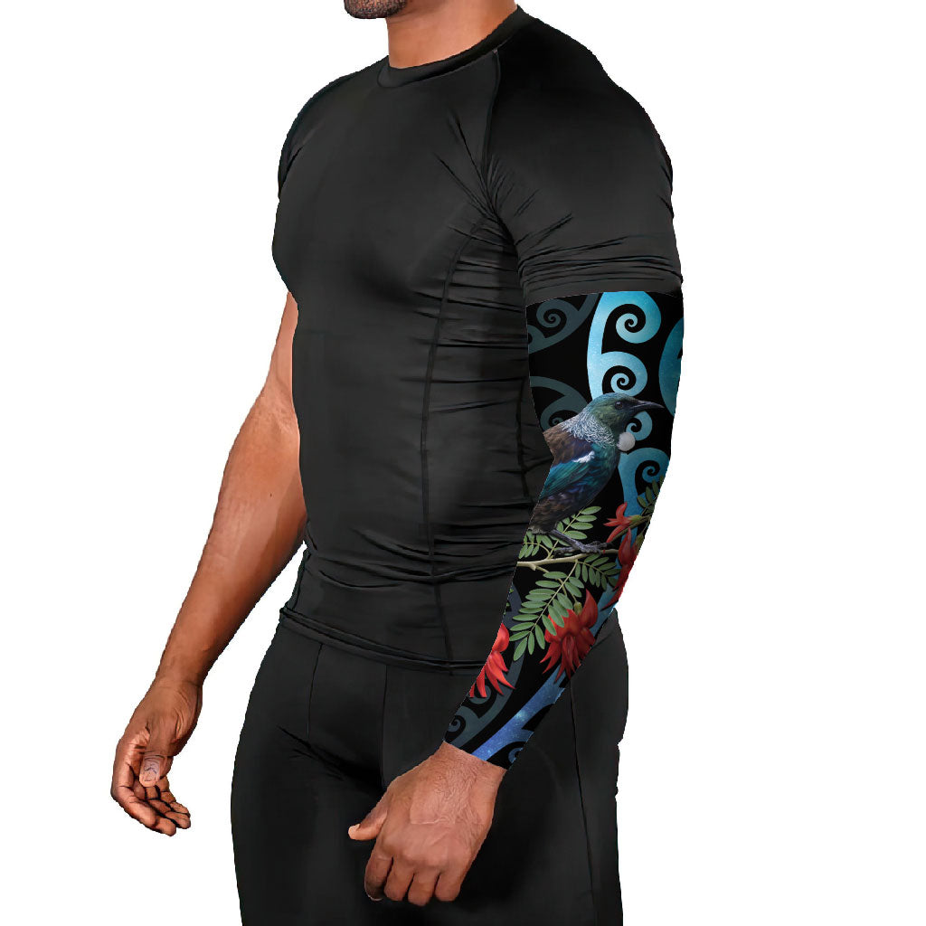 Tui Bird Kakabeak New Zealand Arm Sleeves Clianthus Galaxy Maori Koru Pattern LT22 - Polynesian Pride