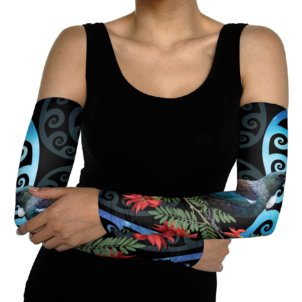 Tui Bird Kakabeak New Zealand Arm Sleeves Clianthus Galaxy Maori Koru Pattern LT22 - Polynesian Pride
