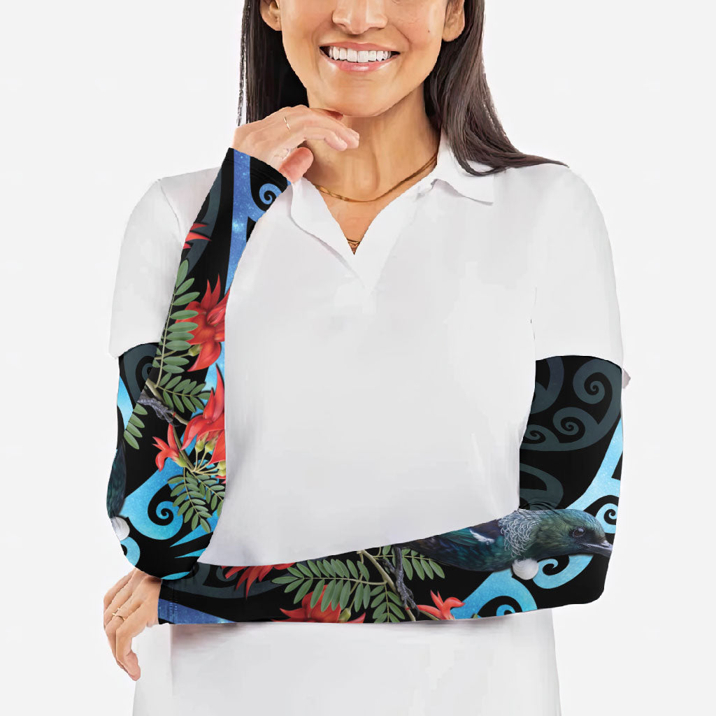 Tui Bird Kakabeak New Zealand Arm Sleeves Clianthus Galaxy Maori Koru Pattern LT22 - Polynesian Pride