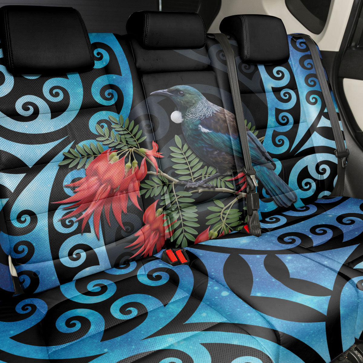 Tui Bird Kakabeak New Zealand Back Car Seat Cover Clianthus Galaxy Maori Koru Pattern LT22 - Polynesian Pride