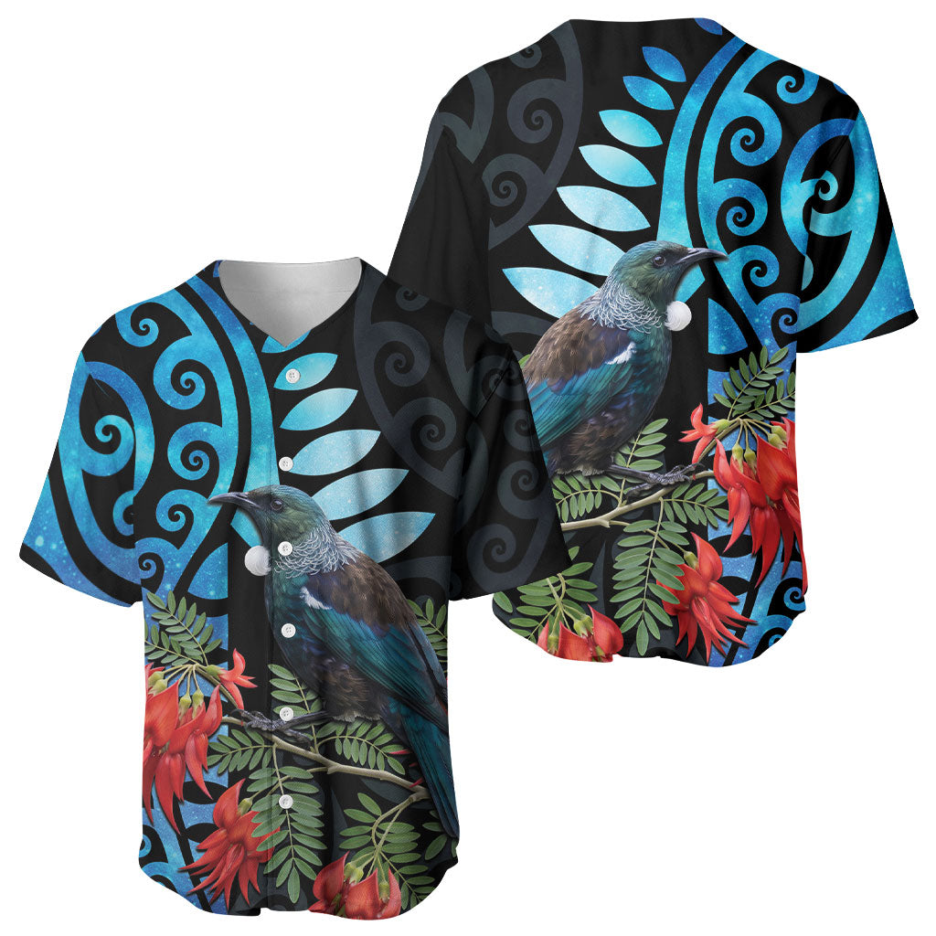 Tui Bird Kakabeak New Zealand Baseball Jersey Clianthus Galaxy Maori Koru Pattern LT22 - Polynesian Pride