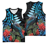 Tui Bird Kakabeak New Zealand Basketball Jersey Clianthus Galaxy Maori Koru Pattern LT22 - Polynesian Pride