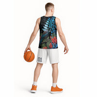 Tui Bird Kakabeak New Zealand Basketball Jersey Clianthus Galaxy Maori Koru Pattern LT22 - Polynesian Pride