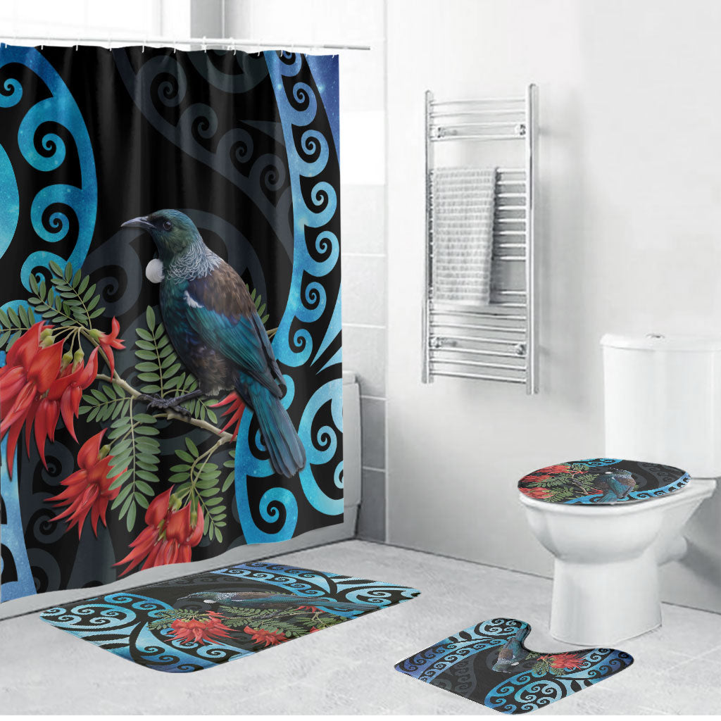 Tui Bird Kakabeak New Zealand Bathroom Set Clianthus Galaxy Maori Koru Pattern LT22 Bathroom Set (4 pcs) Blue - Polynesian Pride