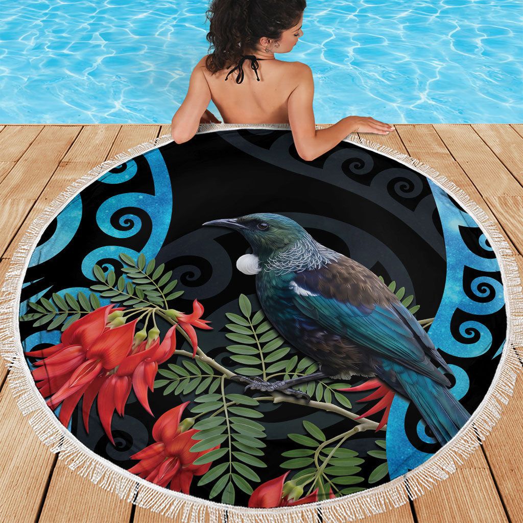 Tui Bird Kakabeak New Zealand Beach Blanket Clianthus Galaxy Maori Koru Pattern LT22 - Polynesian Pride
