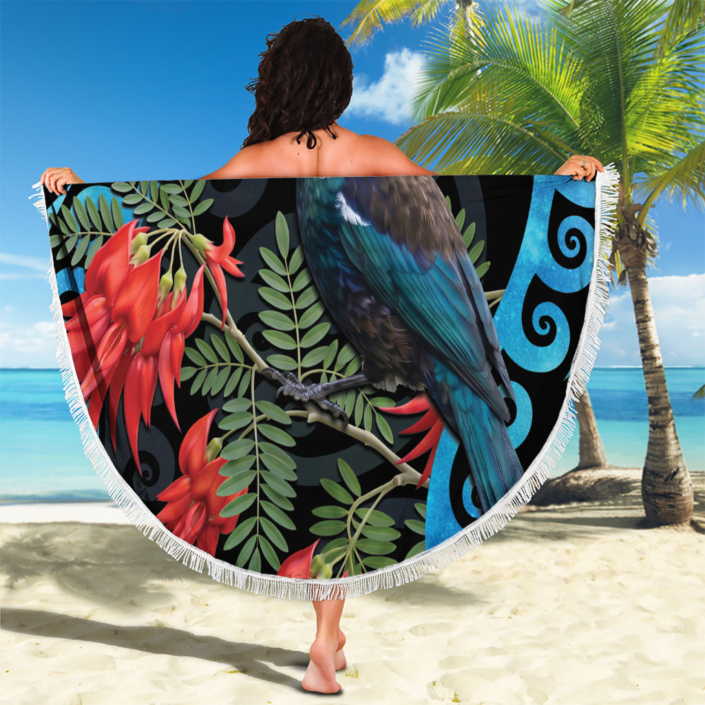 Tui Bird Kakabeak New Zealand Beach Blanket Clianthus Galaxy Maori Koru Pattern LT22 - Polynesian Pride