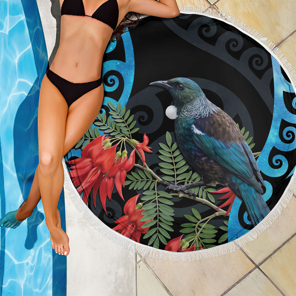 Tui Bird Kakabeak New Zealand Beach Blanket Clianthus Galaxy Maori Koru Pattern LT22 - Polynesian Pride