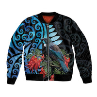 Tui Bird Kakabeak New Zealand Bomber Jacket Clianthus Galaxy Maori Koru Pattern LT22 Unisex Blue - Polynesian Pride