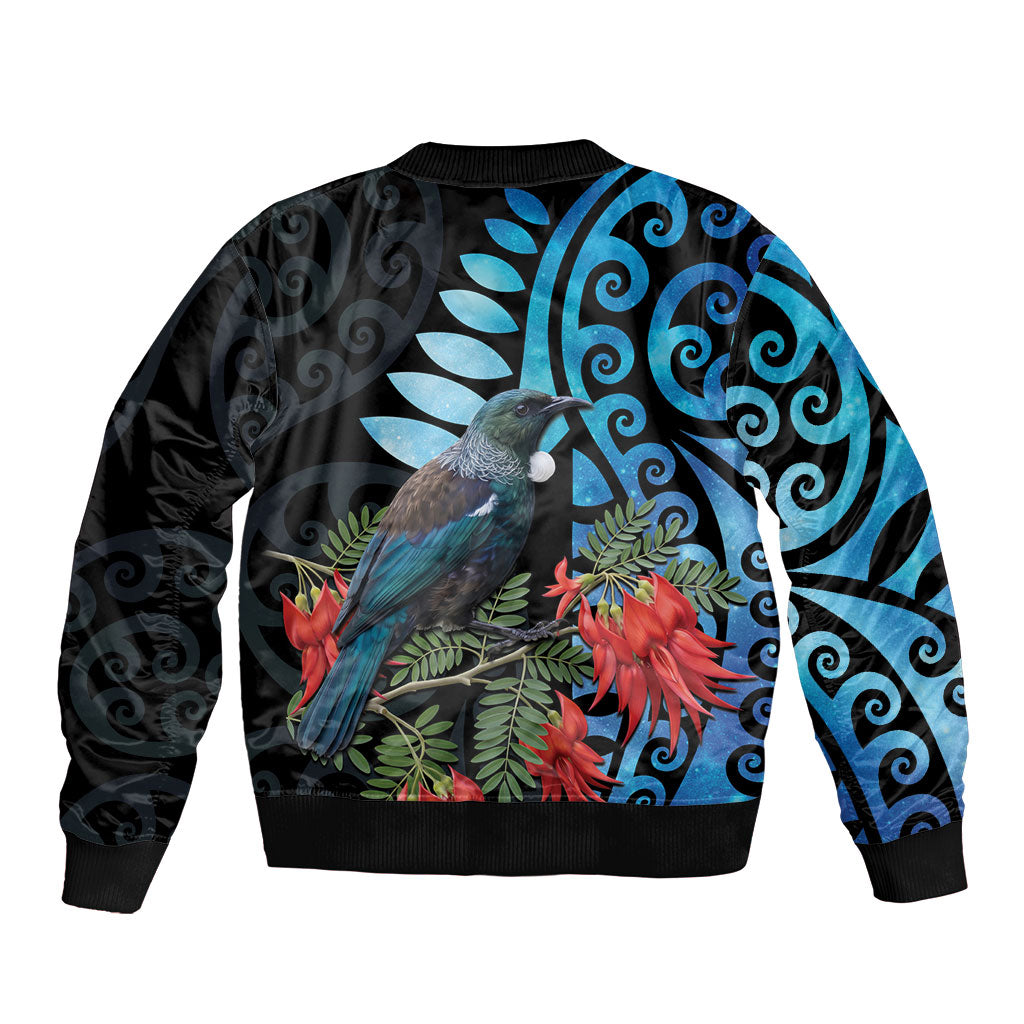 Tui Bird Kakabeak New Zealand Bomber Jacket Clianthus Galaxy Maori Koru Pattern LT22 - Polynesian Pride