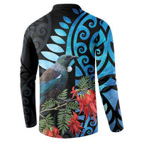 Tui Bird Kakabeak New Zealand Button Sweatshirt Clianthus Galaxy Maori Koru Pattern LT22 - Polynesian Pride