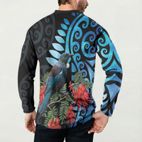 Tui Bird Kakabeak New Zealand Button Sweatshirt Clianthus Galaxy Maori Koru Pattern LT22 - Polynesian Pride