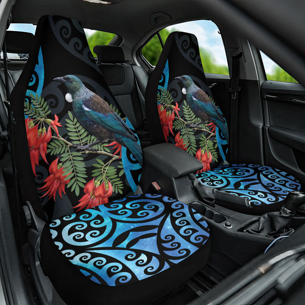 Tui Bird Kakabeak New Zealand Car Seat Cover Clianthus Galaxy Maori Koru Pattern LT22 One Size Blue - Polynesian Pride
