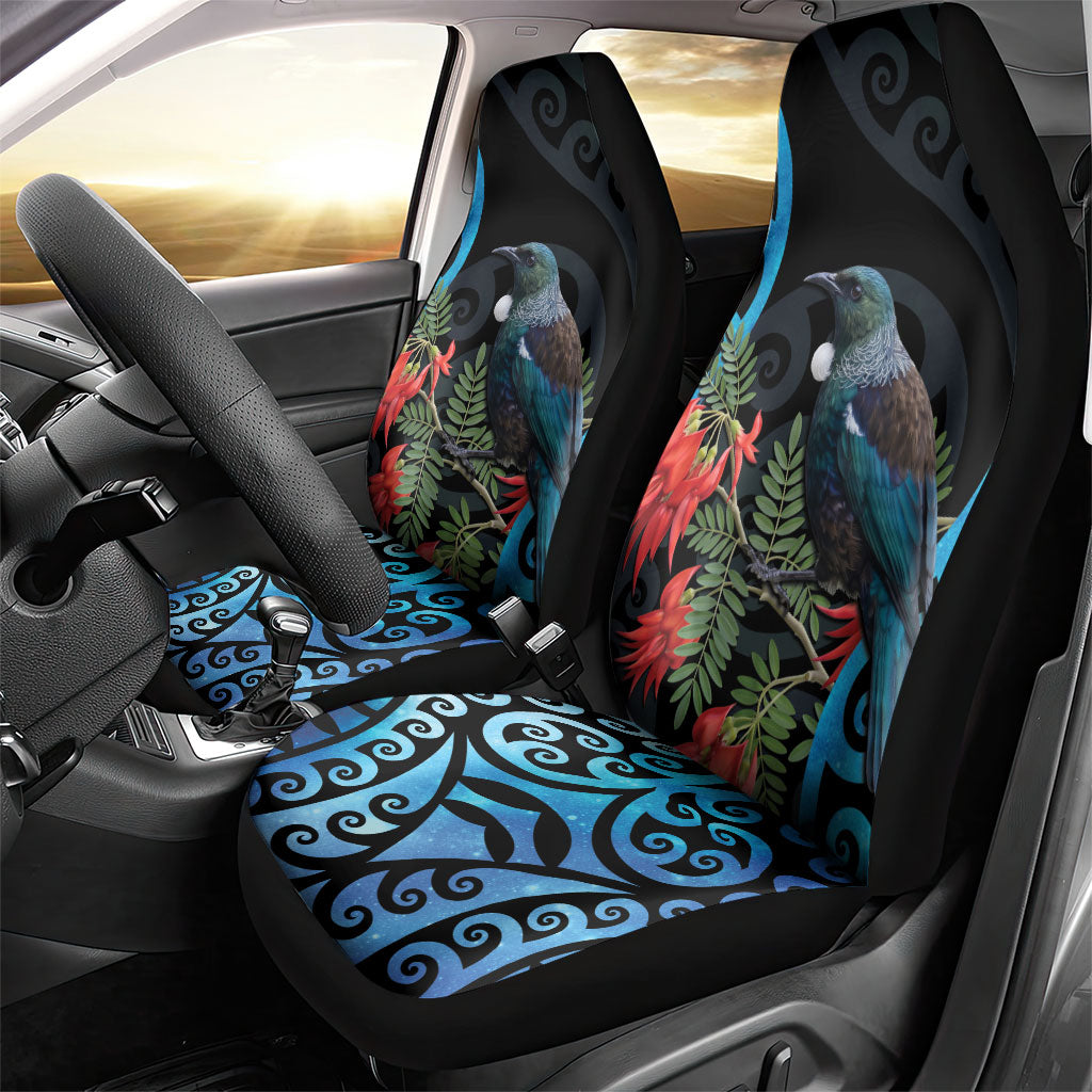 Tui Bird Kakabeak New Zealand Car Seat Cover Clianthus Galaxy Maori Koru Pattern LT22 - Polynesian Pride
