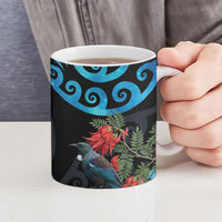 Tui Bird Kakabeak New Zealand Ceramic Mug Clianthus Galaxy Maori Koru Pattern
