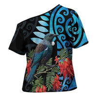 Tui Bird Kakabeak New Zealand Cross Shoulder Shirt Clianthus Galaxy Maori Koru Pattern LT22 - Polynesian Pride