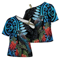 Tui Bird Kakabeak New Zealand Cross Shoulder Shirt Clianthus Galaxy Maori Koru Pattern LT22 - Polynesian Pride