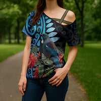 Tui Bird Kakabeak New Zealand Cross Shoulder Shirt Clianthus Galaxy Maori Koru Pattern LT22 - Polynesian Pride