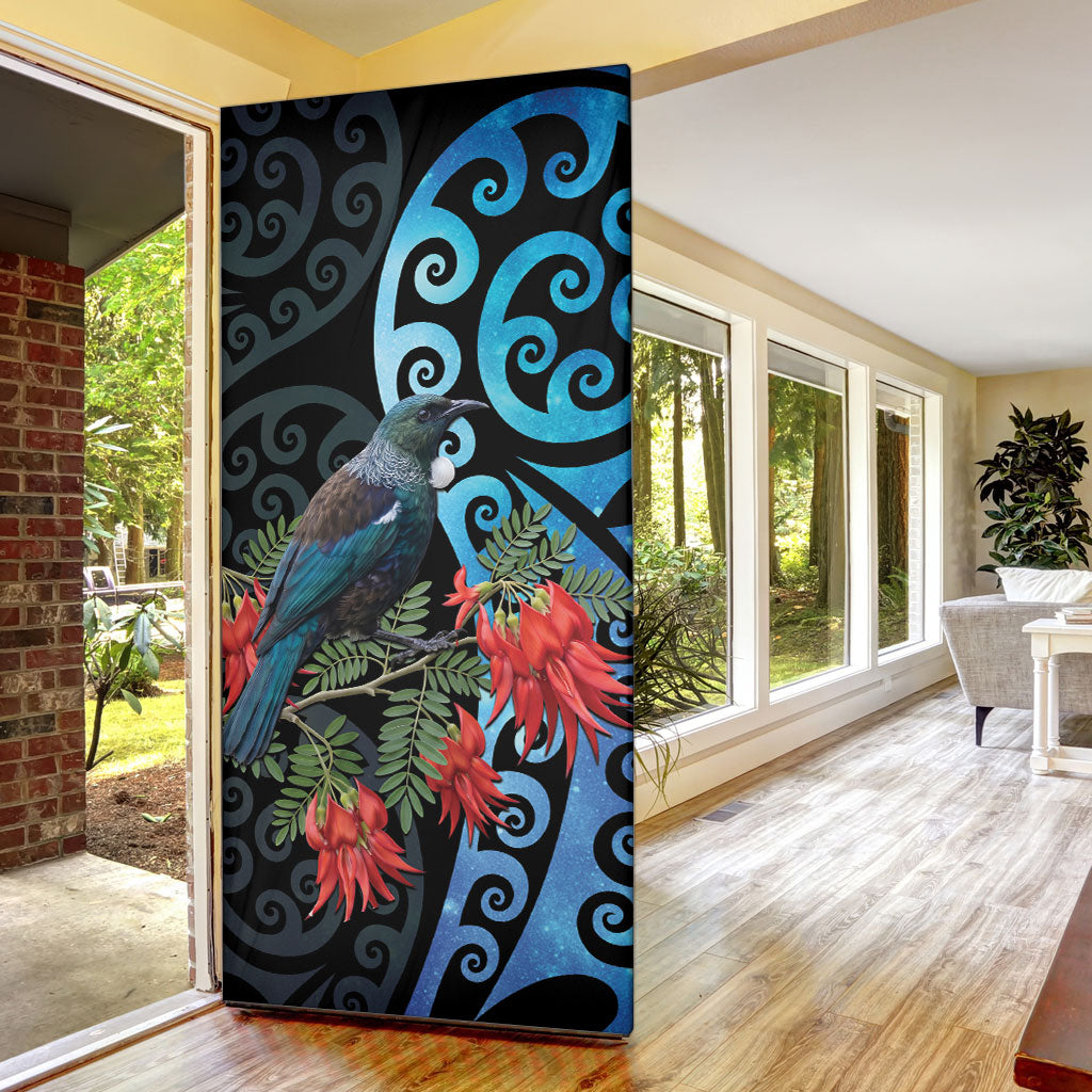 Tui Bird Kakabeak New Zealand Door Cover Clianthus Galaxy Maori Koru Pattern LT22 - Polynesian Pride