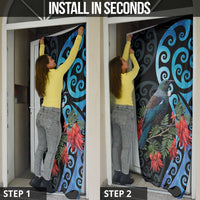 Tui Bird Kakabeak New Zealand Door Cover Clianthus Galaxy Maori Koru Pattern LT22 - Polynesian Pride