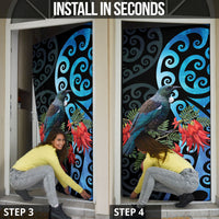 Tui Bird Kakabeak New Zealand Door Cover Clianthus Galaxy Maori Koru Pattern LT22 - Polynesian Pride