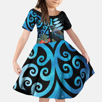 Tui Bird Kakabeak New Zealand Family Matching Off The Shoulder Long Sleeve Dress and Hawaiian Shirt Clianthus Galaxy Maori Koru Pattern