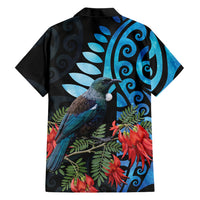 Tui Bird Kakabeak New Zealand Family Matching Off Shoulder Maxi Dress and Hawaiian Shirt Clianthus Galaxy Maori Koru Pattern