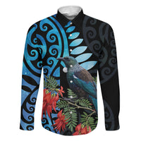 Tui Bird Kakabeak New Zealand Family Matching Off Shoulder Maxi Dress and Hawaiian Shirt Clianthus Galaxy Maori Koru Pattern